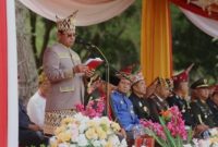 Pj. Bupati Kabupaten Lampung Barat bacakan teks amanat dalam HUT Lampung Barat ke-32