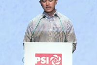Tangkapan layar: Kaesang Pangarep menyampaikan pidato politik pertama setelah jadi Ketum PSI.