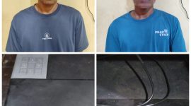 Dua pelaku pencurian proyektor dan printer milik SDN 23 Tumijajar, Kabupaten Tulang Bawang Barat berhasil diamankan petugas Polres Tubaba. Foto: Dokumen Polres Tubaba