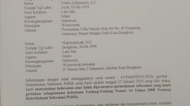 Surat Pernyataan Keberatan dari Nopriyansyah dan Teuku Zulkarnain selaku Pemohon Informasi Publik pada Badan Narkotika Nasional (BNN) Provinsi Bengkulu pada Senin (12/2/2024). Foto: N. Sastro, Kabarindonesia.co