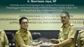 M. Firsada diwakili Sekretaris Daerah (Sekda) Ir. Novriwan Jaya membuka acara Pendampingan dan Asistensi Penyusunan Laporan Penyelenggara Pemerintah Daerah (LPPD) Kabupaten Tubaba Tahun 2023.
