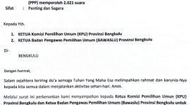 Surat Permohonan DPW PAN Provinsi Bengkulu yang ditujukan ke KPU dan Bawaslu Provinsi Bengkulu terkait dengan dugaan 4 surat suara bermasalah dari Dapil Bengkulu Tengah 3 dalam Pileg 14 Februari 2024 lalu. Foto: Tim Kuasa Hukum DPW Provinsi PAN Bengkulu