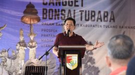 Pj. Bupati Tulang Bawang Barat, M. Firsada memberikan sambutan dalam Pameran Bonsai Nasional di Tulang Bawang Barat pada Jum'at (26/4/2024). Foto: Andi Rahman, Kabarindonesia.co