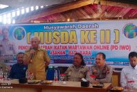 H. Surya,. Bsc. Membuka kegiatan Musyawarah bersama daerah (Mubesda) pengurus Ikatan Wartawan Online Asahan Batubara